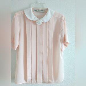 Gorgeous Vintage Josephine Secretary Blouse Pale Pink High Neck Peter Pan Modest